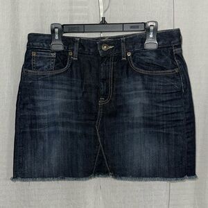 GAP 10/30 Dark Wash Fringe Raw Hem Mini Stretch Denim Skirt